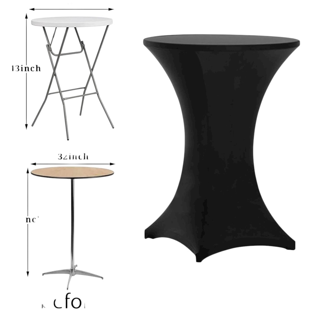 TINA Black Spandex Cocktail Tablecloth 32x43 Inch Fitted Table Cover